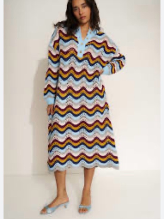 Callahan Dresses & Skirts - Callahan Multicolor Chevron Knit Sweater Dress in Light Blue, Burgundy, Mustard